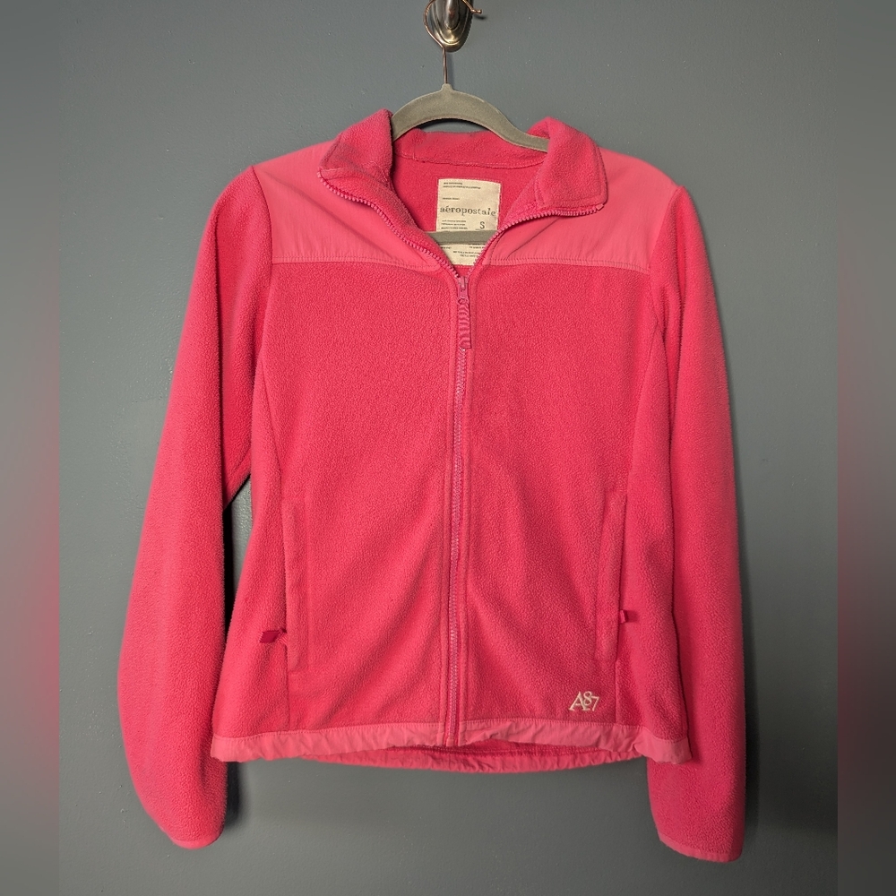 Aeropostale Pink Zip Up Fleece Jacket Women's Size Small Y2K
